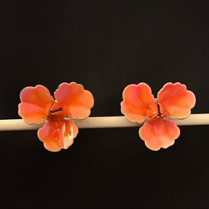 Vintage Orange Floral Figural Clip On Earrings